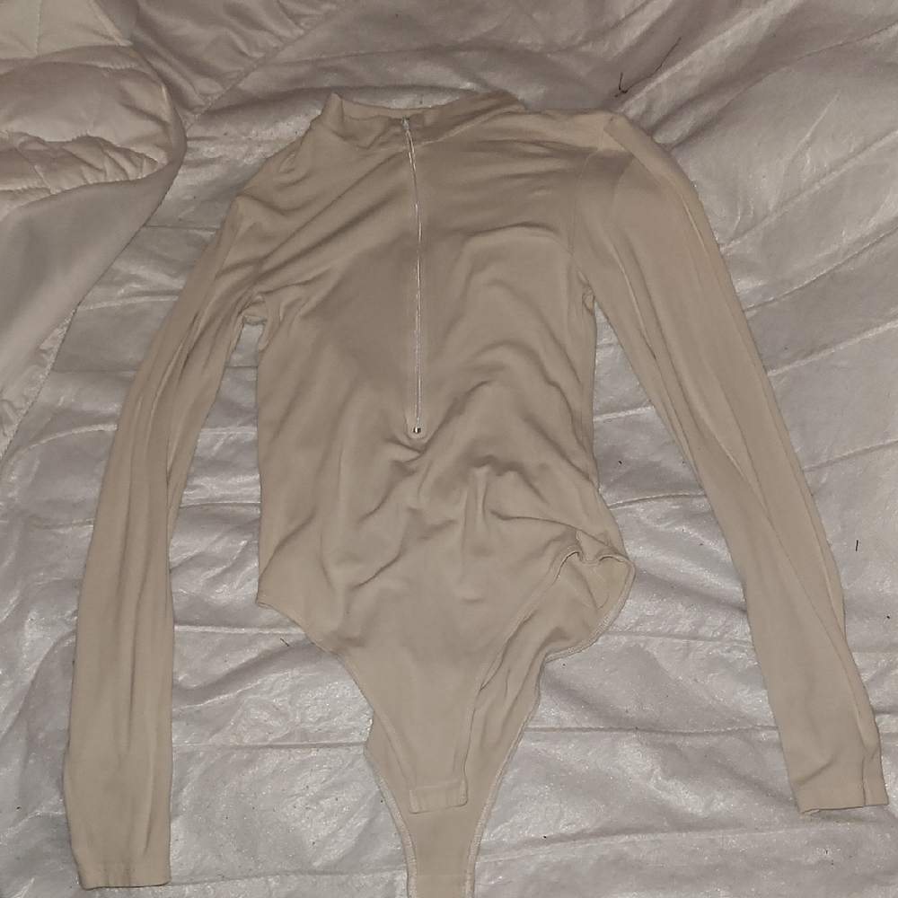 Stylish Beige Long Sleeve Bodysuit